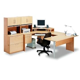 Maple U Shape Workcenter With File Maple Honey Finish by Bestar Office Furniture