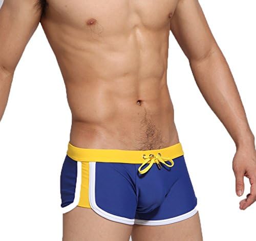 Koson-Man Mens Swimwear Sexy Sport Shorts Tie Rope Swim Trunks (Blue Yellow Size M)