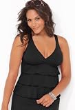 Avenue Plus Size Solid Triple Tier Swim Top with Control