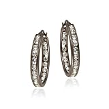 Brown Rhodium Overlay Sterling Silver 20mm Channel Set CZ Hoop Earrings