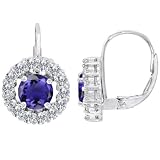 CandyGem 925 Sterling Silver Genuine Round Iolite and White Quartz Earrings