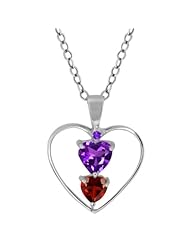 0.78 Ct Heart Shape Purple Amethyst Red Garnet 14K White Gold Pendant