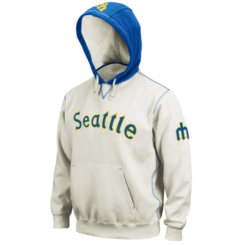 MLB Men's Seattle Mariners Golden Child Long Sleeve Hooded Fleece Pull Over (Scoured Natural/Deep Royal, Small)