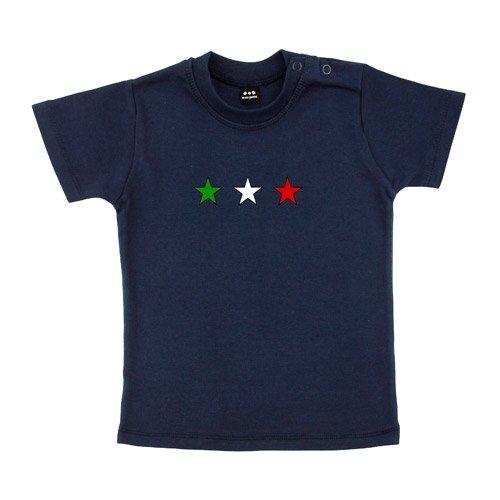 Baby – Kleinkinder T-Shirt – Italien 3 Sterne klein in Grün-Weiß-Rot – Textil navy / Motiv farbig Gr. 3-6 Monate