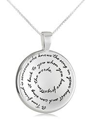 Sterling Silver "A True Friend Is Someone Who Knows The Song In Your Heart and Can Sing It Back To You When You Have Forgotten The Words" Circle Pendant Necklace, 18"