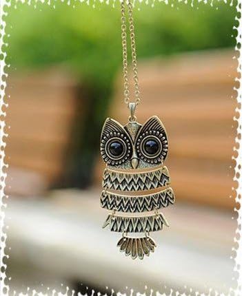 Vintage Retro Textured Owl Pendant with Long Silvered Chain- Retro Silver