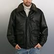Landing Men's Cowhide Leather Flight Bomber Jacket with Genuine Shearling Collar - Regular & Tall