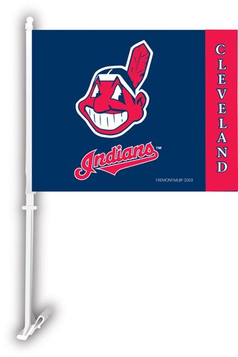 Cleveland Indians CAR FLAG w/Wall Brackett Set of 2
