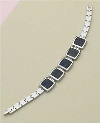 J-Steel by Fyn Studios (TM) Stainless-Steel & Black Genuine Leather Link Bracelet JSF-843332001082