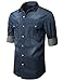 MONDAYSUIT Men's Cotton Denim Plaid & Checked Pattern Long Sleeve Shirts
