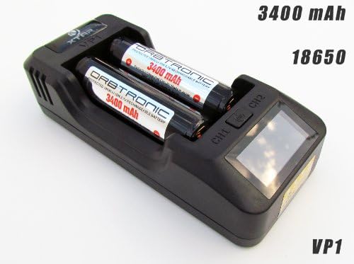 ORBTRONIC Two 3400mAh Protected 18650 (Panasonic inside) Li-ion Rechargeable 3.7V Batteries &amp; Xtar Battery Charger with Display built in