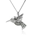 Sterling Silver Marcasite Hummingbird Pendant, 18"