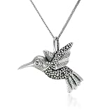 Sterling Silver Marcasite Hummingbird Pendant, 18"