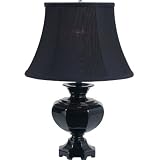 Royce Lighting Zahara Collection 1-Light Table Lamp, Gloss Black Finish and Black Linen Shade with Cream Interior