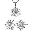Sparkling Diamond Cubic Zirconia Snowflake Platinum Overlay CAREFREE Sterling Silver Pendant Necklace and Stud Earrings Set