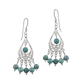 Sterling Silver Teardrop Shaped Filigree French Wire Earrings with 6 Turquoise Drops