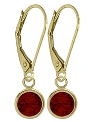 Girls 14K Yellow Gold 1.10 Carat 6mm Genuine January Garnet Circle Leverback Gem Earrings