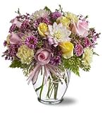 Pink Roses, Yellow Carnations and Dahlia Flowers Bouquet Soft and Beautiful