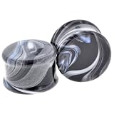 Pair of Glass Double Flared Borostone Plugs: 00g Black / White