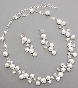 Bridal Wedding Jewelry Set Austrian Crystal Rhinestone Pearl White