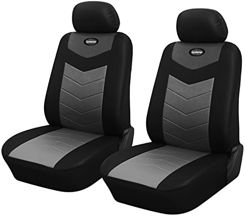 Black and Gray Synthetic Leather Air Bag Compatible Universal Front Car Seat Covers by Synterior
