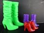 A Group of 3 Pairs of Boots in Green, Red and Purple Made to Fit the Barbie Doll
