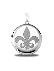 Sterling Silver "Fleur de Lis" Round Picture Locket - 3/4 Inch x 3/4 Inch and 1 Inch x 1 Inch