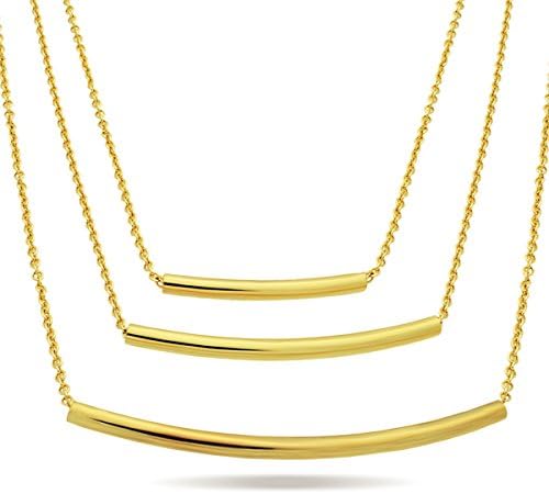 Exquisite Dainty Tube Necklace, Gold Tone Bar Pendant, Geometric Minimalist Jewelry Gold Tone
