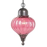 Royce Lighting RLPE5117/1-07F Marrakech 1-Light Outdoor Pendant, Burnished Bronze, Ribbed Cranberry Glass