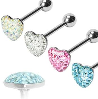 Multi-Gemmed Epoxy Dome Heart Tongue Ring, 14 Ga,Color:Aquamarine
