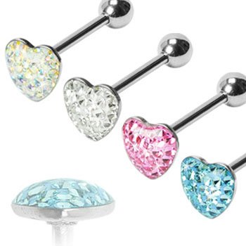 Multi-Gemmed Epoxy Dome Heart Tongue Ring, 14 Ga,Color:Aquamarine