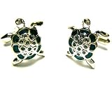 Silver & Teal Turtle Cufflinks