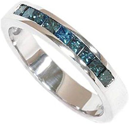 0.5 cttw 14k White Gold Blue Diamond Princess Cut Channel Set Wedding Band Anniversary Ring (Sizes 8-13)