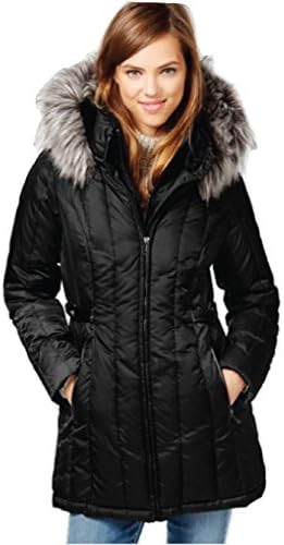 Nautica Faux-Fur-Trim Hooded Puffer Coat (Large, Black)
