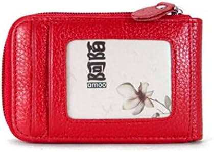 AMOO Genuine Leather Credit Card Holder Case RFID Identity Safe Card Wizard Wallet BGPQB001 RED