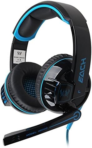 JVICE JV-HD5002BE Professional 3.5mm Gaming Stereo Noise Cancelling Headset Headphone Earphones Headband With Mic Volume Control Microphone HiFi Driver For PC Skype Online Chatting (Black+Blue)