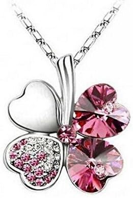 Pink Lucky Four Leaf Clover crystal Pendant Neacklace