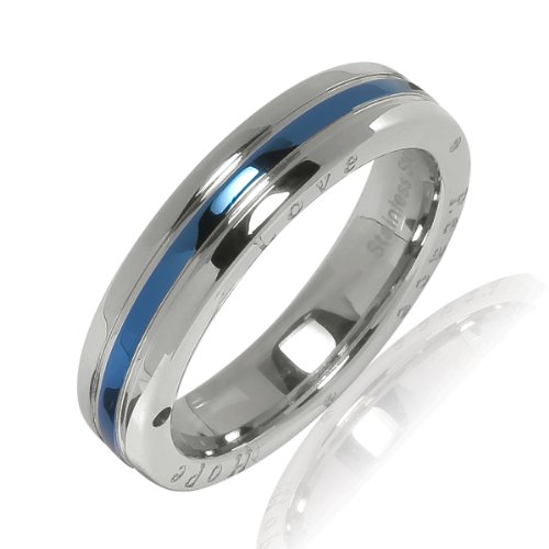  Bliss Republic - 6016006361 - Bague Mixte -  Acier Bleu - Oxyde de Zirconium Blanc - T 61