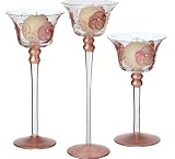 Rose Quartz Set 3 Tall Glass Candle Holders Including Ball Candles