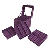 Lint Jewelry Box / Jewelry Case / Jewelry Organizer, Three-layer, 4.5"x4.5"x4.5", Purple - Gift Idea