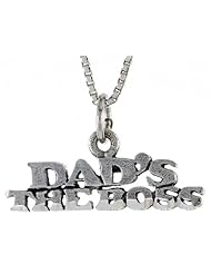 Sterling Silver DADS THE BOSS Word Necklace, w/ 18 inch Box Chain