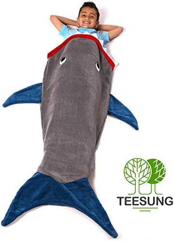 TEESUNG Warm and Soft Shark Tail Blanket Mermaid Blanket for Kids Feet Go in Fins,56"x24" (Blue)