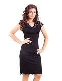 Classic Lace Cap Sleeve Dress with V-front and Back (16, Black)