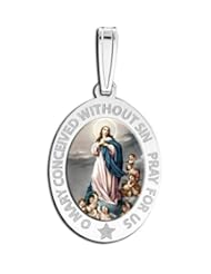Immaculate Conception Medal "Color " - Available in Solid 14K Yellow or White Gold, or in Sterling Silver