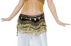 Black Velvet Rectangular Hip Scarf with Gold Coins