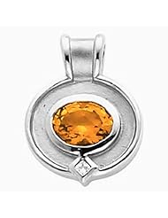 14K White Gold Oval Cut Spessartite Garnet and Diamond Pendant -- LIFETIME WARRANTY