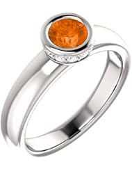18K White Gold 5.00mm Round Cut Madeira Citrine and Diamond Ring -- LIFETIME WARRANTY