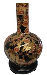 Oriental Dragon Vase - Hand Painted Gold Filigree Porcelain, Imperial Dynasty Style