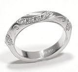 Diamond Pave Set Half Circle Filigree Hand Engraved Wedding Band or Stacking Ring with Fine Millgrain Edge, 18k Yellow Gold Ring Size 6.25 (T.w 0.55)
