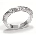 Diamond Pave Set Half Circle Filigree Hand Engraved Wedding Band or Stacking Ring with Fine Millgrain Edge, 18k Yellow Gold Ring Size 6.25 (T.w 0.55)